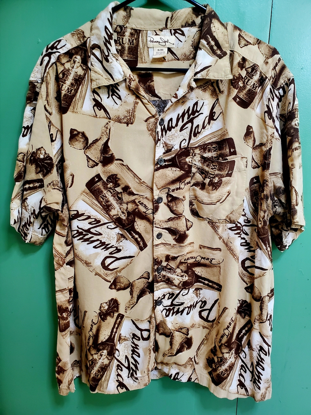Panama Jack Beige and Brown Short-Sleeve Printed Button-Down Shirt